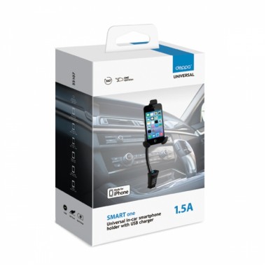 Автомобильный держатель Deppa Smart 1 c АЗУ-USB 1,5A + 2 дата кабеля 