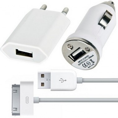 Набор ЗУ для iPhone 3G/3GS/4G/4S (АЗУ+СЗУ+USB кабель) 1А