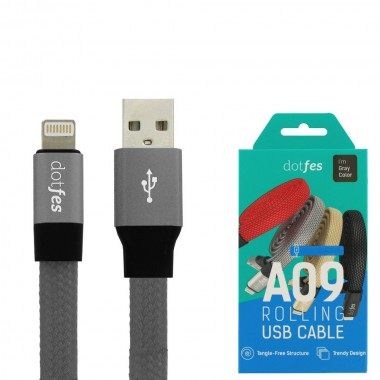 USB кабель для iPhone 5/5S/5C/6/6Plus/6S/7/lightning dotfes A09 Self-Rolling серый (0.8м)