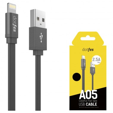 USB кабель для iPhone 5/5S/5C/6/6Plus/6S/7/lightning dotfes A05 черный (1м)