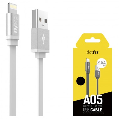 USB кабель для iPhone 5/5S/5C/6/6Plus/6S/7/lightning dotfes A05 белый (1м)