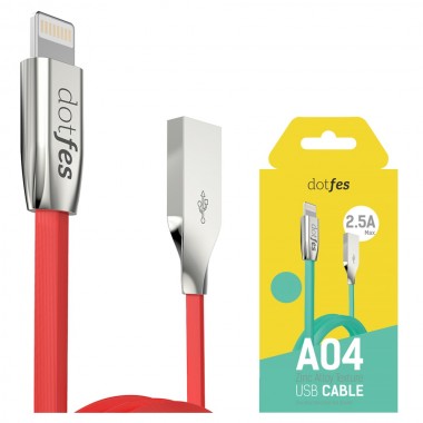 USB кабель для iPhone 5/5S/5C/6/6Plus/6S/7/lightning dotfes A04 красный (1м)