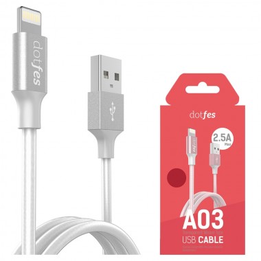 USB кабель для iPhone 5/5S/5C/6/6Plus/6S/7/lightning dotfes A03 белый (1м)