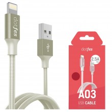 USB кабель для iPhone 5/5S/5C/6/6Plus/6S/7/lightning dotfes A03 серый (20см)