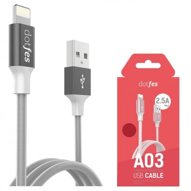 USB кабель для iPhone 5/5S/5C/6/6Plus/6S/7/lightning dotfes A03 черный (1м)