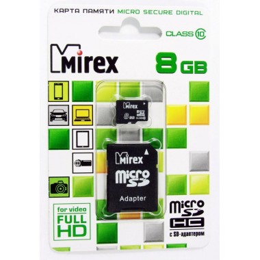 Карта флэш-памяти 8GB Mirex MicroSDHC class 10