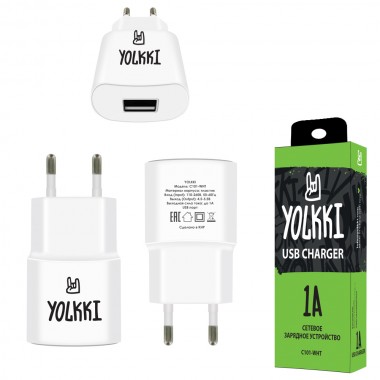 СЗУ USB 1,0A YOLKKI C101-WHT (1USB) белый