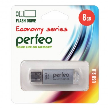 Флэш-накопитель 8GB USB 2.0 Flash Drive PERFEO E01 серебро (PF-E01S008ES)